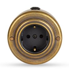 Розетка электрическая с з/к и шторками 16А, цвет "Bronze" черная вставка , VINTAGE-BRASS