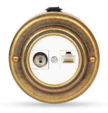 Розетка информационная RJ45+TV (CAT. 5E), цвет "Old Bronze" белая вставка , VINTAGE-BRASS